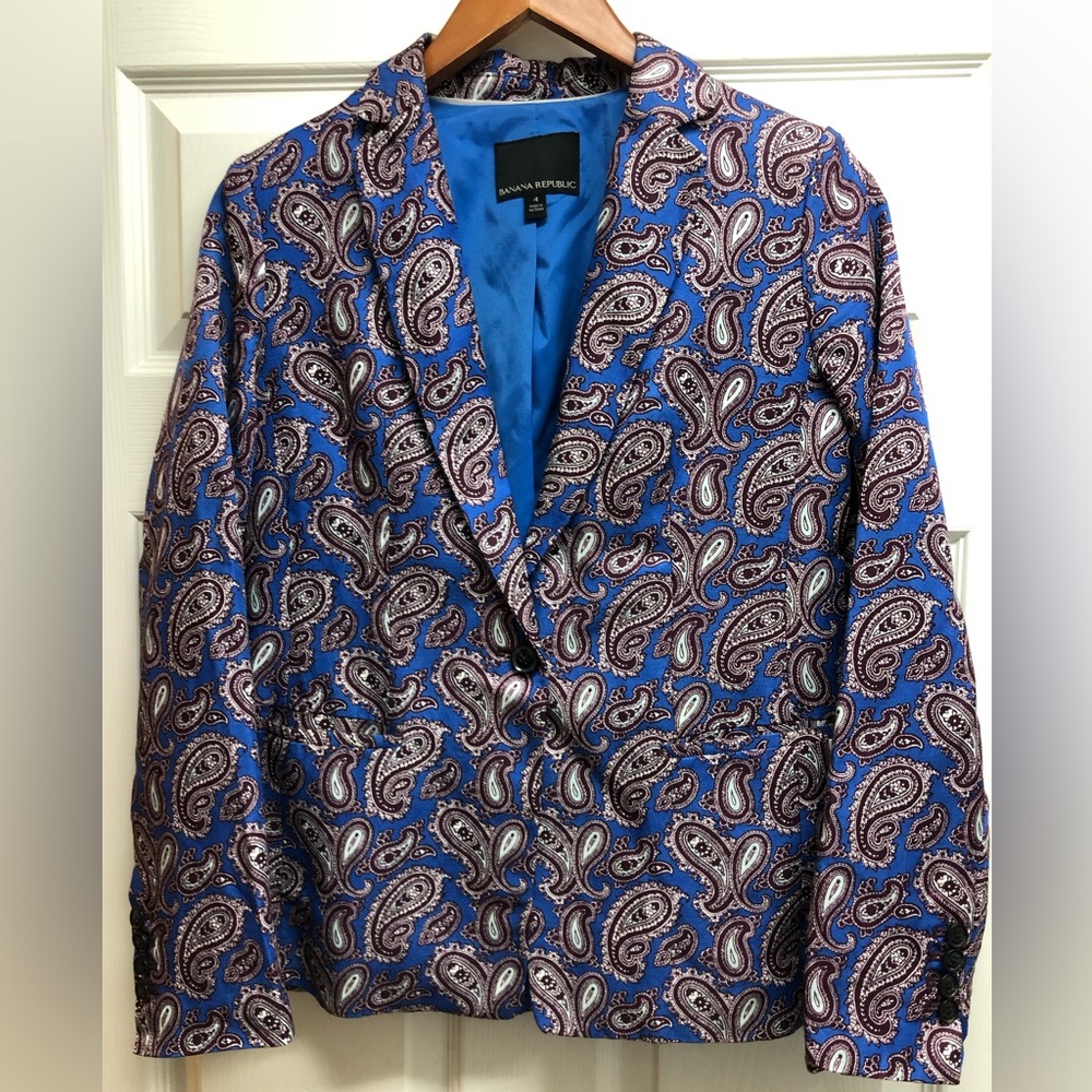 Banana Republic Paisley Print Cobalt Blue Blazer Size 4
